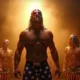 El Grande Americano in mask and singlet backstage with WWE RAW faction